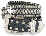 Leather Rhinestone Belt (Large) - Black-Large