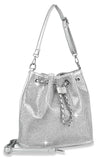 Rhinestone Covered Drawstring Hobo - Silver