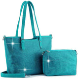 Bling Shopper Style Tote Set - Dark Turquoise