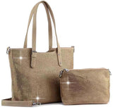 Bling Shopper Style Tote Set - Khaki