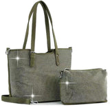 Bling Shopper Style Tote Set - Olive