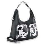 Cow Print Front Pocket Hobo Handbag