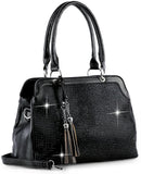 Rhinestone Accented Hand Tote - Black
