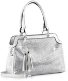 Rhinestone Accented Hand Tote - Silver