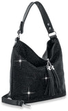 Tassel Accent Rhinestone Hobo Handbag