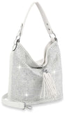Tassel Accent Rhinestone Hobo Handbag