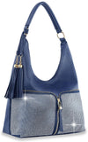 Rhinestone Zip Fashion Hobo - Navy