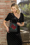 Rose Design Rhinestone Crossbody Sling
