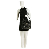 Skull Accented Drawstring Hobo Handbag