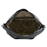 Skull Accented Drawstring Hobo Handbag