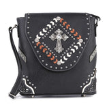 Decorative Cross Accented Top Flap Crossbody Sling