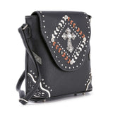 Decorative Cross Accented Top Flap Crossbody Sling