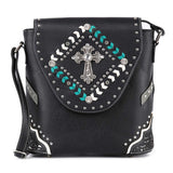 Decorative Cross Accented Top Flap Crossbody Sling