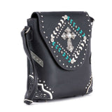 Decorative Cross Accented Top Flap Crossbody Sling