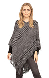 Striped Tassel Accented Poncho - Black