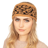 Leopard Design Cable Knit Headband - Taupe