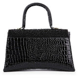 Rhinestone Accented Croc Embossed Hand Tote