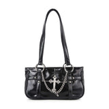 Chain And Cross Accented Shoulder Bag