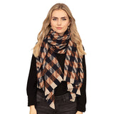 Multi Plaid Design Scarf - Ivory-Navy