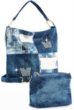 Denim Four Square Hobo Handbag Set - Blue