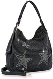 Sparkling Stars Denim Hobo Handbag - Black