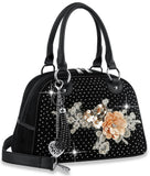 Floral Design Satchel Handbag - Black