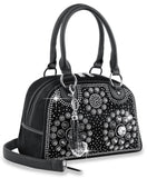 Rhinestone Pattern Satchel Handbag - Black