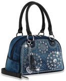 Rhinestone Pattern Satchel Handbag - Blue