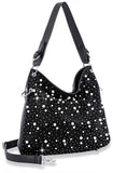 Pearl Studded Hobo Handbag - Black