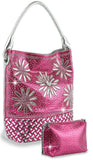 Daisy Rhinestone Tall Hobo Handbag Set - Fuchsia