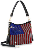 Rhinestone Flag Americana Shoulder Bag - Black