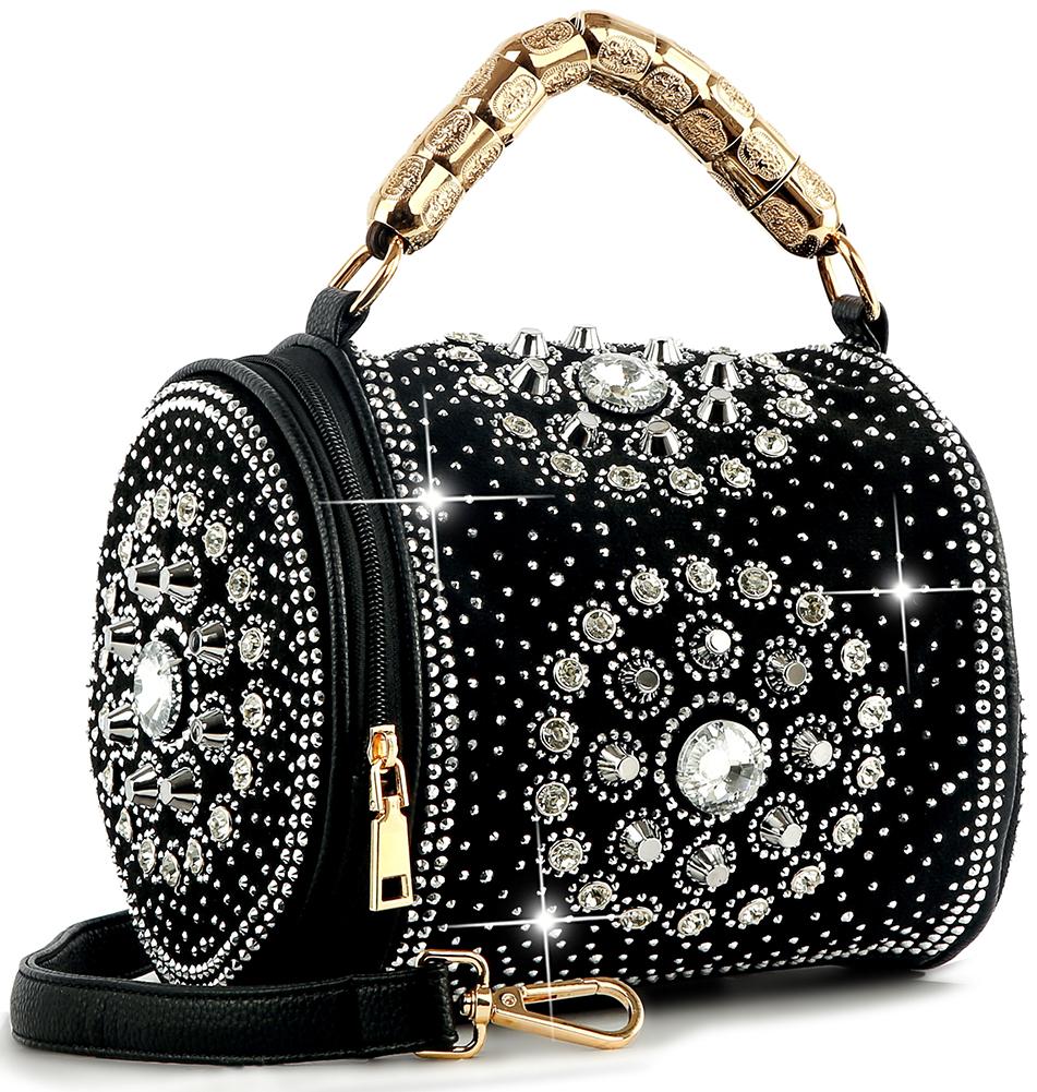 Rhinestone Studded Petite Fashion Handbag - Black