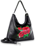 Graphic Rose Print Hobo Handbag - Black