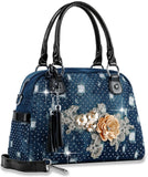 Raised Floral Design Satchel Handbag - Blue