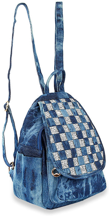 Distressed Denim Fashion Backpack - Dark Blue