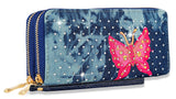 Decorative Denim Butterfly Wristlet Wallet - Fuchsia