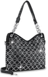 Patterned Rhinestone Fashion Handbag - Black