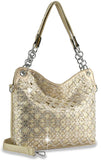 Patterned Rhinestone Fashion Handbag - Gold