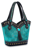 Western Style Embossed Handbag - Turquoise
