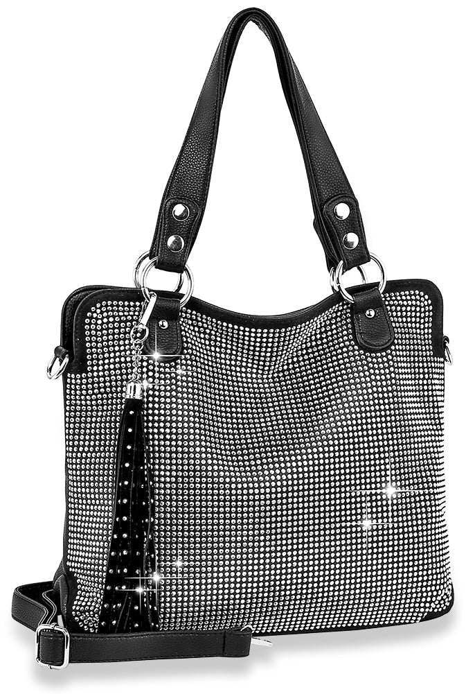 Dazzling Rhinstone Covered Fashion Handbag - Black