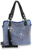 Dazzling Rhinstone Covered Denim Fashion Handbag - Blue