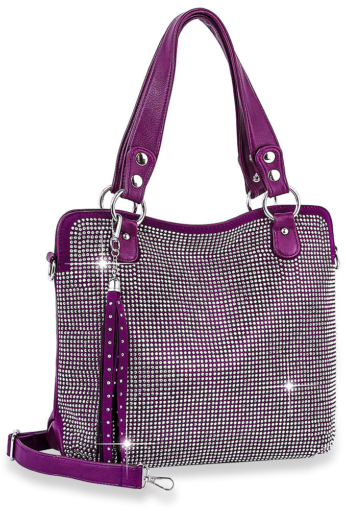 Dazzling Rhinstone Covered Fashion Handbag - Purple