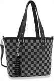 Checkerboard Bling Tote Handbag - Black