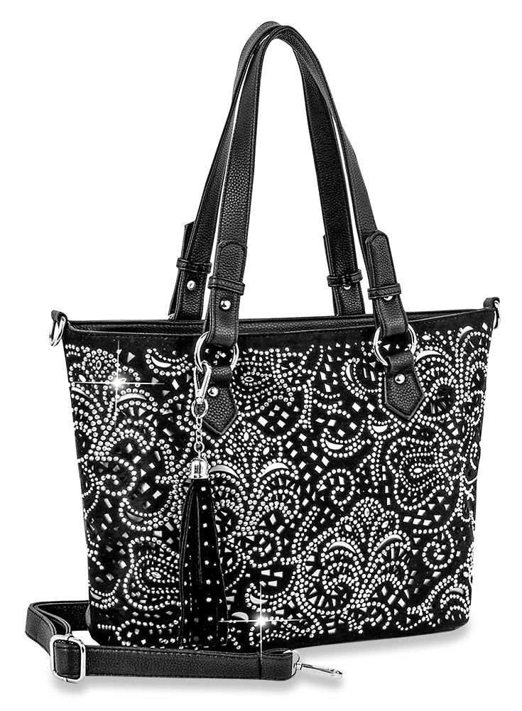Sparkling Rhinestone Pattern Tote Handbag - Black