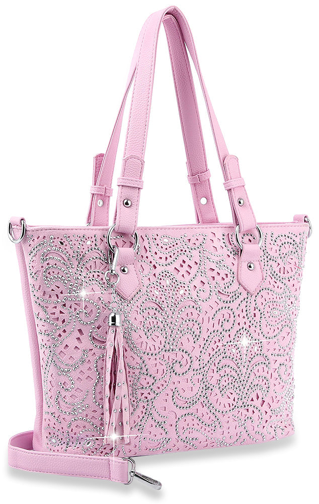 Sparkling Rhinestone Pattern Tote Handbag - Pink