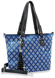 Quilted Rhinestone Patterned Tote - Blue