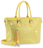 Rhinestone Covered Tote Handbag - Light Yellow