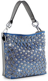 Layered Rhinestone Patterned Hobo Handbag - Pewter