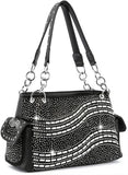 Rhinestone Design Fashion Handbag - Black