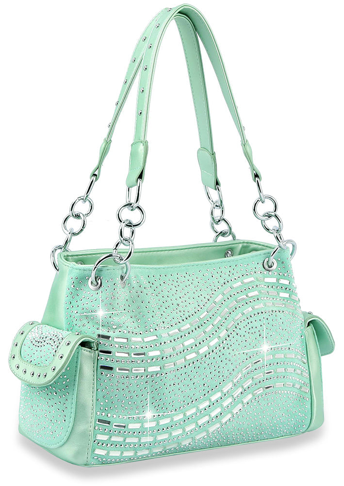 Rhinestone Design Fashion Handbag - Mint